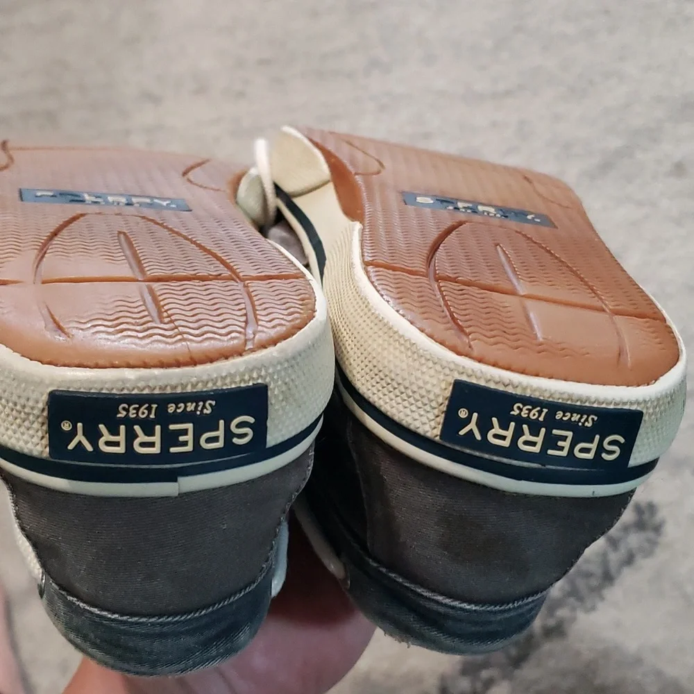 Sperry Top-Sider Men’s Blue and Dark Khaki Canvas Boat Shoes Lace Up Size 10.5M